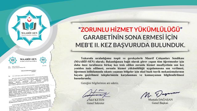 Zorunlu Hizmet Yükümlülüğü Garabetinin Kalkması İçin İkinci Kez Müracaat Ettik