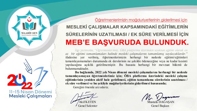 Mesleki Çalışma Eğitimlerinin Uzatılması İçin MEB’e Başvurduk