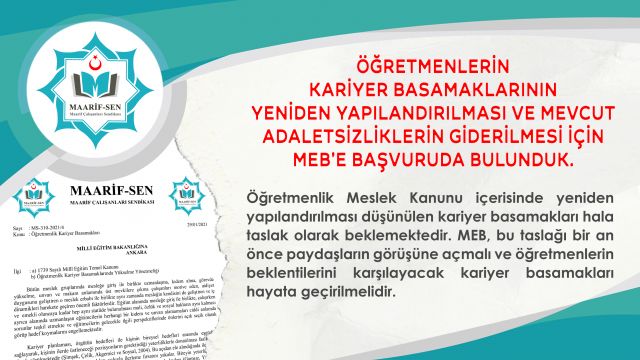 Öğretmen Kariyer Basamaklarının Yeniden Yapılandırılması İçin MEB’e Başvuruda Bulunduk