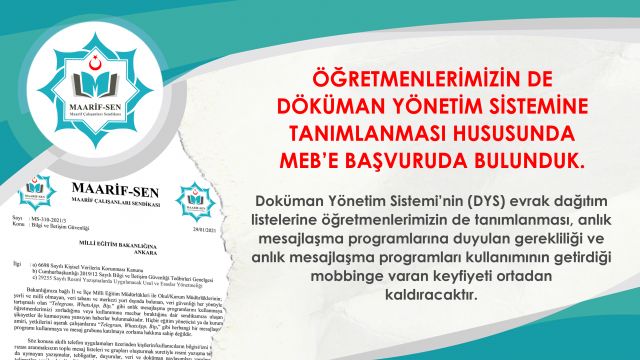 Öğretmenlerimizin DYS’ye Tanımlanması İçin MEB’e Başvurduk