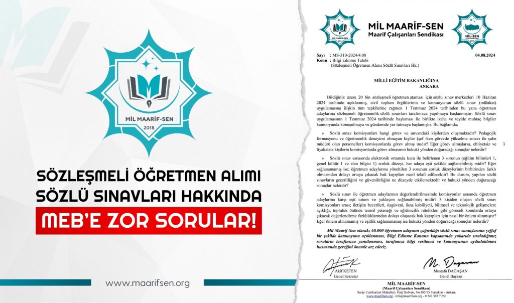 Sözleşmeli Öğretmen Alımları Sözlü Sınavları Hakkında MEB’e Zor Sorular