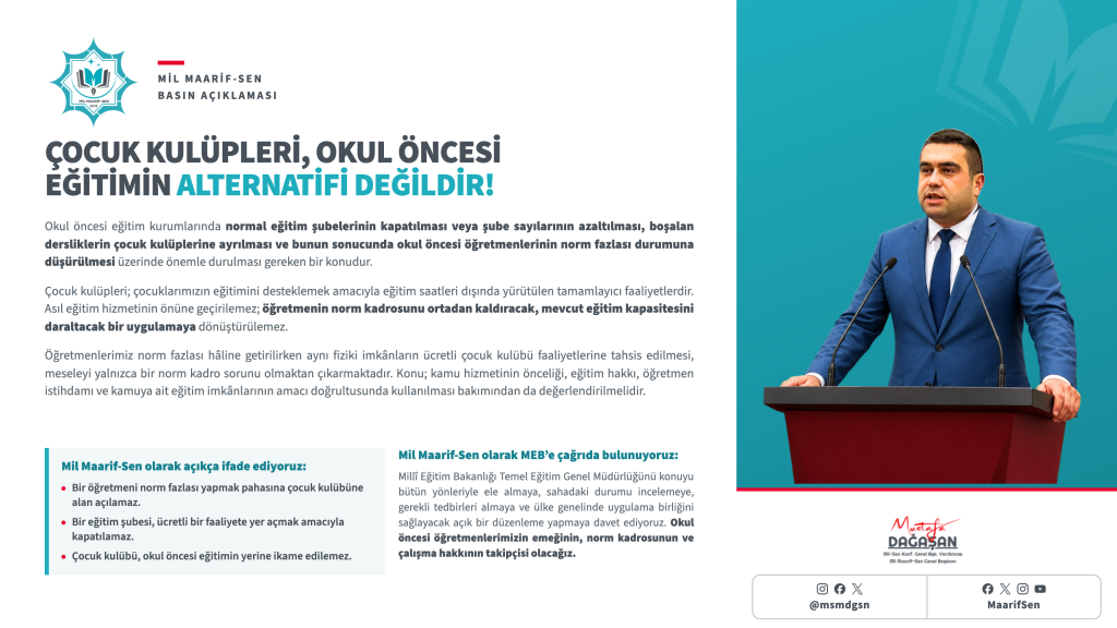 Çocuk Kulüpleri Okul Öncesi Eğitimin Alternatifi Değildir: Norm Kadro Mağduriyetlerine Karşı MEB’e Çağrımız!