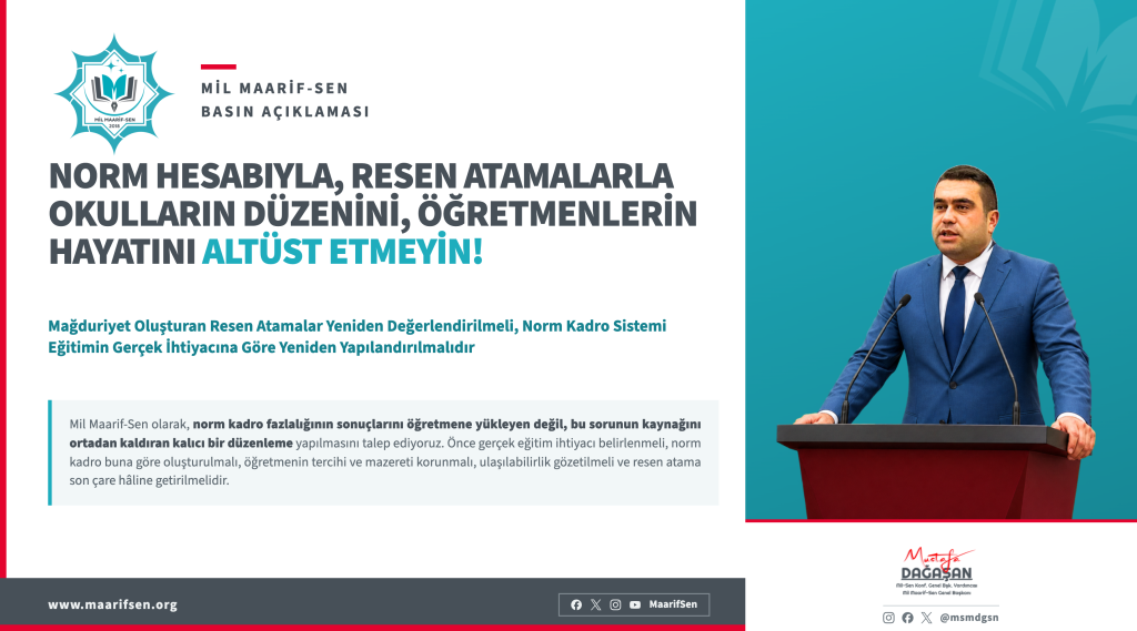 Norm Hesabıyla ve Resen Atamalarla Okulların Düzeni, Öğretmenlerin Hayatı Altüst Edilemez!